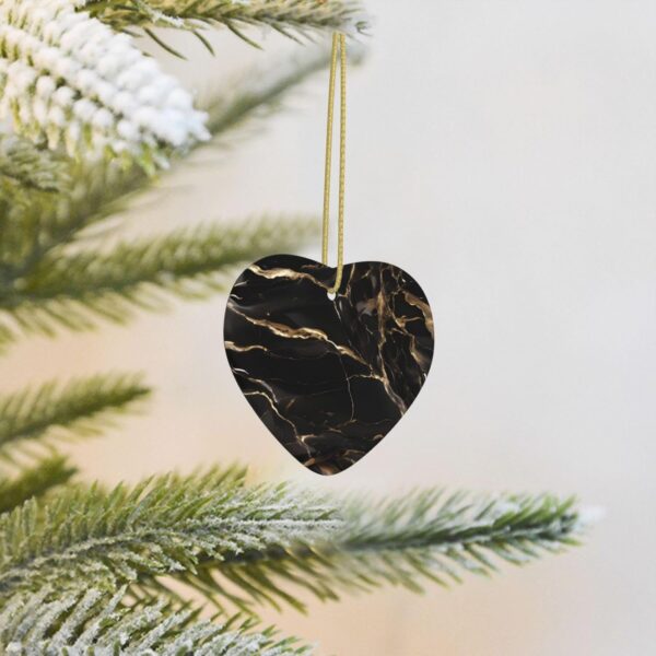 Christmas Ceramic Heart Pendant Decoration for Tree Hanging in Festive Season Black Gold Marble Prints