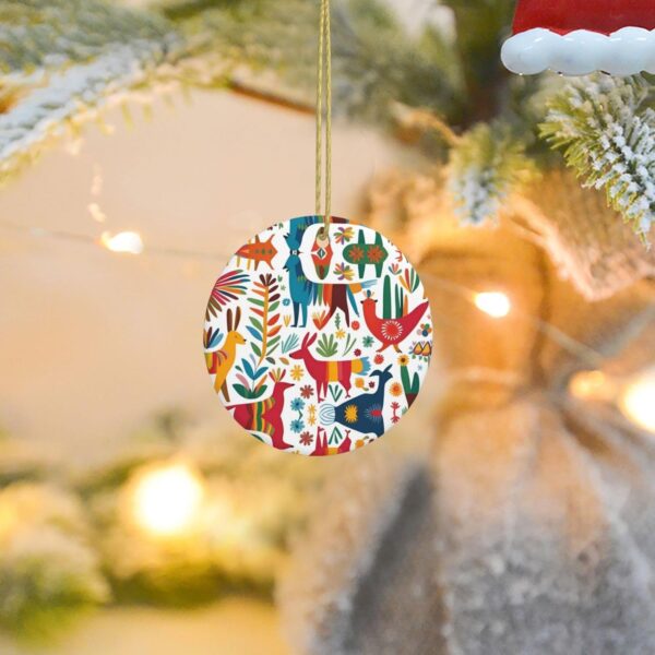 Christmas Ceramic Round Pendant Decoration for Shopping Malls Supermarkets Stores Homes Mexican Otomi Animals Prints