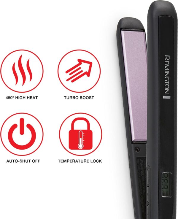 Remington 1" Flat Iron, Hair Straightener with Anti-Static Technology, Rapid 30-Second Heat-Up, 60-Minute Auto Shut-Off, 30% Longer Ceramic Floating Plates, and Titanium-Ceramic Coating