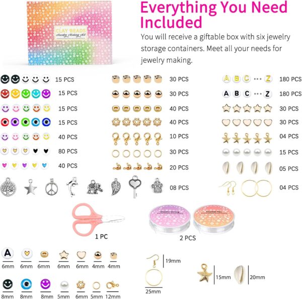20,000 Pcs Clay Beads Bracelet Making Kit, 120 Colors 6 Boxes Polymer Beads Spacer Heishi Beads & Jewelry Kit with Pendant Charms Elastic Strings, Crafts Gift for Kids Adults1