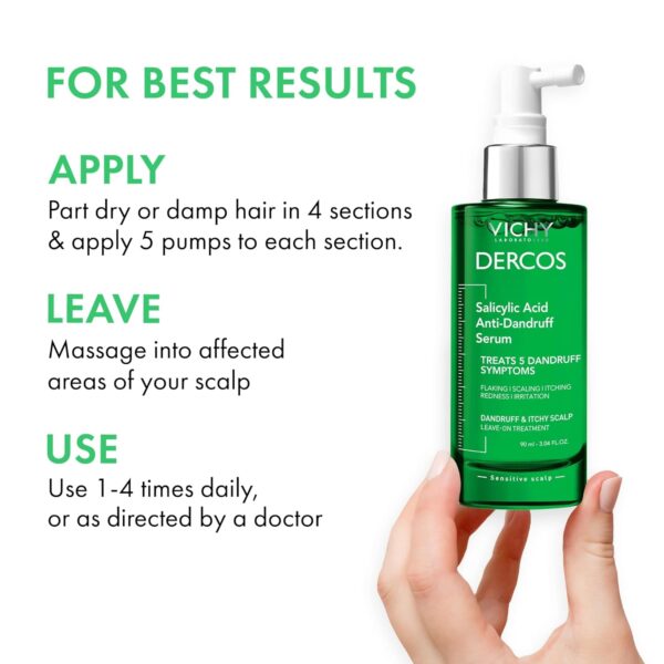 Dercos Salicylic Acid Anti-Dandruff Treatment, Scalp Treatment Targets Dandruff Symptoms & Leaves Head Feeling Hydrated & Soothed, Serum Provides Flake & Itch Relief, 3 Fl. Oz.