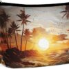Makeup Bag for Women Cosmetic Bags Palm Trees Ocean Waves Sunset Travel Toiletry Bag Cute Zipper Make Up Bags Large Capacity Make Up Case Organizer Portable Makeup Pouch for Travelling Gift