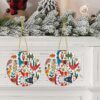 Christmas Ceramic Round Pendant Decoration for Shopping Malls Supermarkets Stores Homes Mexican Otomi Animals Prints