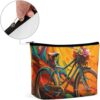 Colorful Bicycle Makeup Bag for Women Portable Travel Toiletry Pouch, PU Leather Cosmetic Bag with Zipper