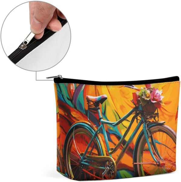 Colorful Bicycle Makeup Bag for Women Portable Travel Toiletry Pouch, PU Leather Cosmetic Bag with Zipper