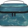 The Blue Sea Makeup Bag, Cosmetic Organizer Case Large Portable Capacity Make Up Bags Women Travel Toiletry Bags with Handle And Divider