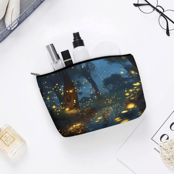 Fireflies Makeup Bag for Women Portable Travel Toiletry Pouch, PU Leather Cosmetic Bag with Zipper