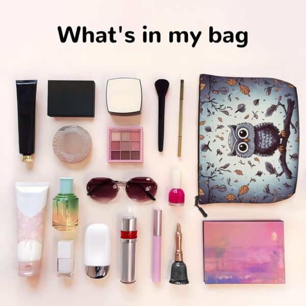 Linen Makeup Bag For Women, Waterproof Travel Cosmetic Organizer Lightweight Zipper Travel Toiletry Bag Organizer Owl Tree Branches Makeup Brushes Storage Bag