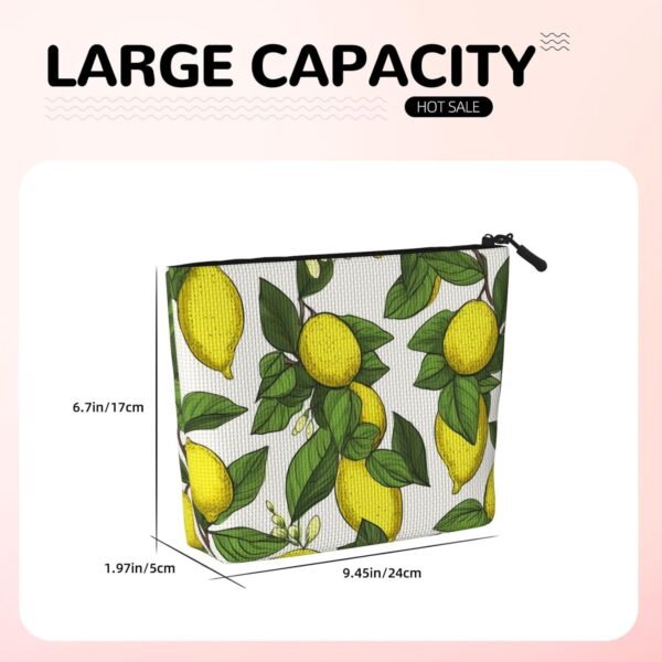 Linen Makeup Bag For Women, Waterproof Travel Cosmetic Organizer Lightweight Zipper Travel Toiletry Bag Organizer Yellow Fresh Lemons Makeup Brushes Storage Bag