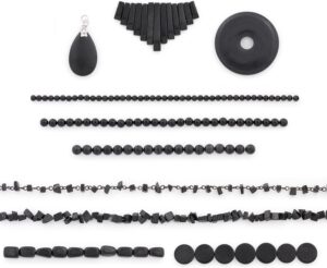 Expo International Blackstone Natural Gemstones, Versatile Jewelry Making Supplies, Vibrant Gemstone Beads, Value Pack of About 220 Beads and Pendants, Black