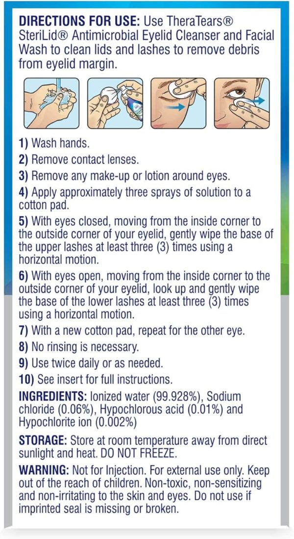TheraTears SteriLid Antimicrobial Eyelid Cleanser and Face Wash, for irritated eyes, 2 Fl Oz
