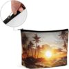Makeup Bag for Women Cosmetic Bags Palm Trees Ocean Waves Sunset Travel Toiletry Bag Cute Zipper Make Up Bags Large Capacity Make Up Case Organizer Portable Makeup Pouch for Travelling Gift