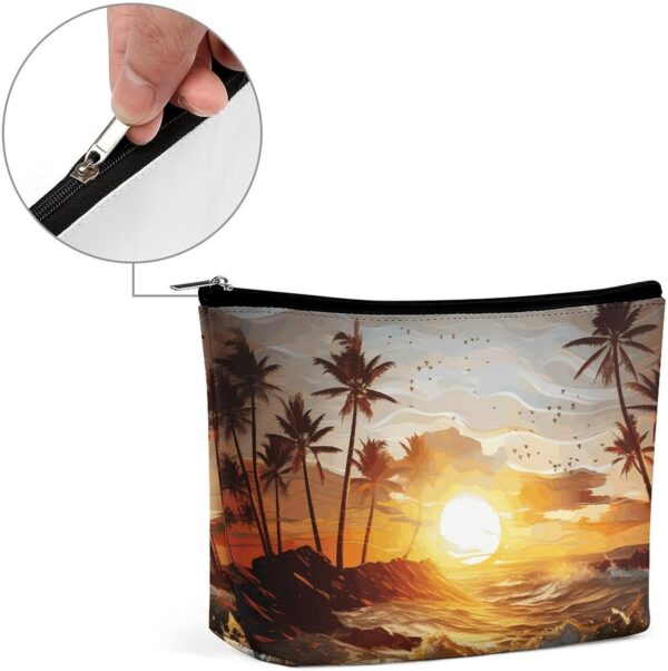Makeup Bag for Women Cosmetic Bags Palm Trees Ocean Waves Sunset Travel Toiletry Bag Cute Zipper Make Up Bags Large Capacity Make Up Case Organizer Portable Makeup Pouch for Travelling Gift