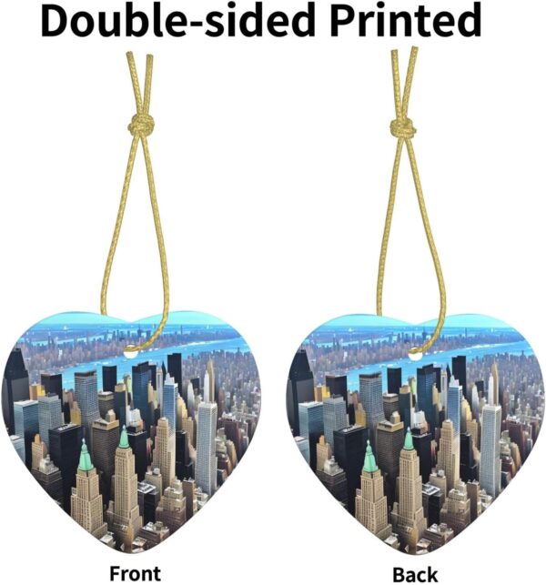 Christmas Ceramic Heart Pendant Decoration for Tree Hanging in Festive Season New York City Scenery Prints