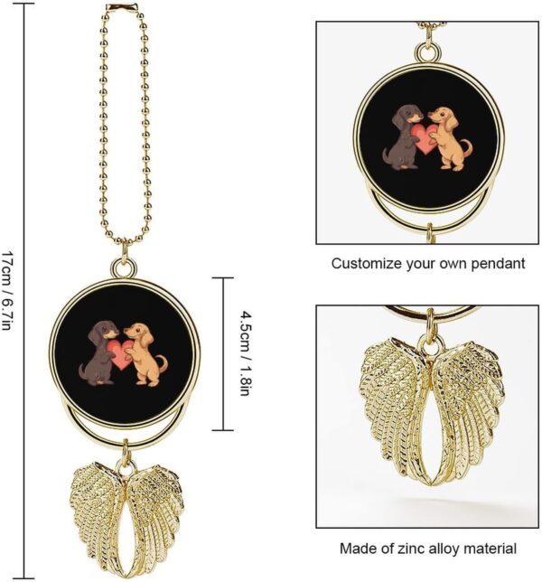 Dachshund Dogs with Love Heart Car Hanging Ornament Pendant Rear View Mirror Accessories Interior Decor Golden-Style