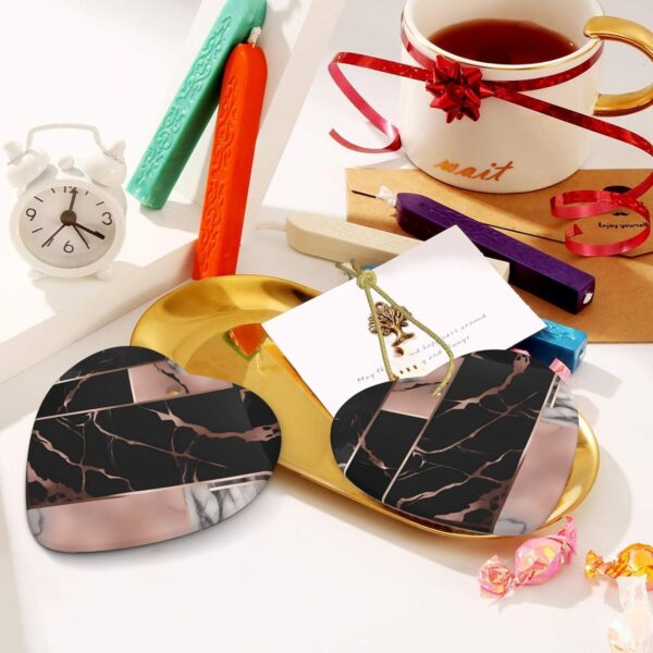 Christmas Ceramic Heart Pendant Decoration for Tree Hanging in Festive Season Black Rose Gold Marble Prints