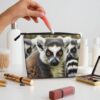 Linen Makeup Bag For Women, Waterproof Travel Cosmetic Organizer Lightweight Zipper Travel Toiletry Bag Organizer Animals Lemur Pattern Makeup Brushes Storage Bag