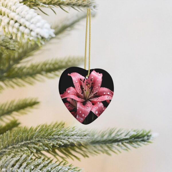 Christmas Ceramic Heart Pendant Decoration for Tree Hanging in Festive Season Polka Dot Pink Flower Prints