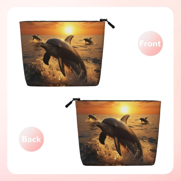 Linen Makeup Bag For Women, Waterproof Travel Cosmetic Organizer Lightweight Zipper Travel Toiletry Bag Organizer Dolphin And Sunset Makeup Brushes Storage Bag