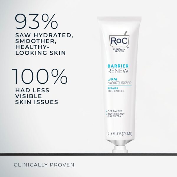 RoC Barrier Renew Night Moisturizer with Ceramides & Antioxidant Green Tea and Lipo Peptides to Renew Skin Barrier, (2.5 oz) with Retinol Eye Cream Packette