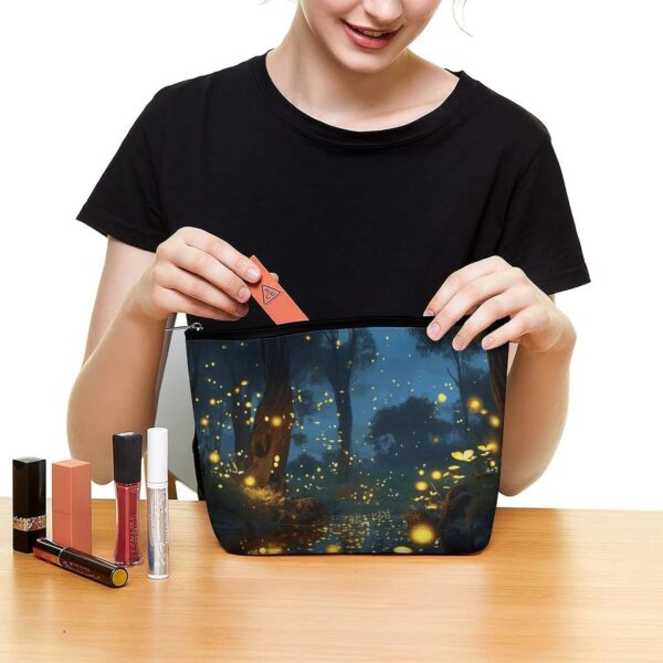 Fireflies Makeup Bag for Women Portable Travel Toiletry Pouch, PU Leather Cosmetic Bag with Zipper