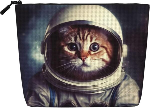 Linen Makeup Bag For Women, Waterproof Travel Cosmetic Organizer Lightweight Zipper Travel Toiletry Bag Organizer Animal Cat Astronaut Makeup Brushes Storage Bag