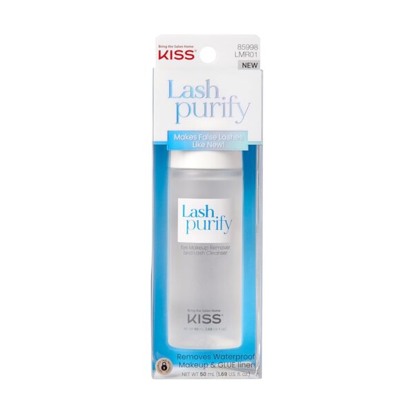 KISS Lash Purify Eye Makeup Remover & False Eyelash Cleanser/Conditioner, Gentle 3-in-1 Formula Removes Lash Glue & Waterproof Makeup, Net Wt. 50 ml (1.69 US fl. oz.)