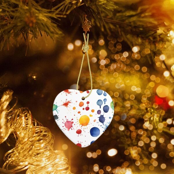 Christmas Ceramic Heart Pendant Decoration for Tree Hanging in Festive Season Stains of Watercolor Paint Splatters Prints
