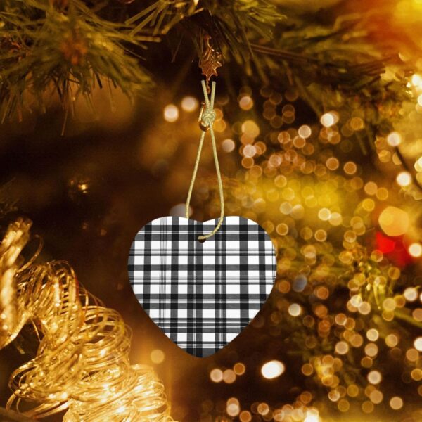 Christmas Ceramic Heart Pendant Decoration for Tree Hanging in Festive Season Black and White Plaid Prints