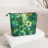 Linen Makeup Bag For Women, Waterproof Travel Cosmetic Organizer Lightweight Zipper Travel Toiletry Bag Organizer Abstract Seasonal Green Floral Makeup Brushes Storage Bag