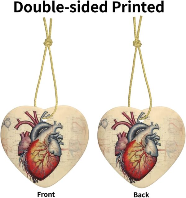 Christmas Ceramic Heart Pendant Decoration for Tree Hanging in Festive Season Human Anatomy Heart Chart Prints