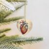 Christmas Ceramic Heart Pendant Decoration for Tree Hanging in Festive Season Human Anatomy Heart Chart Prints