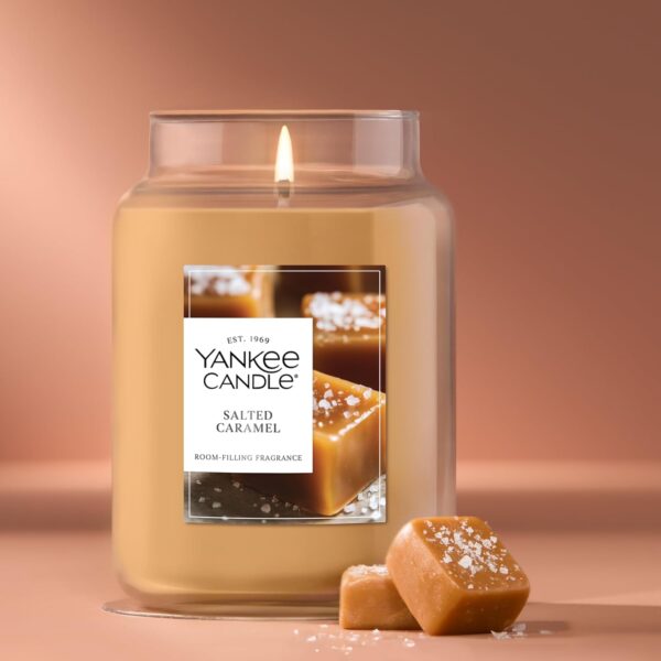 Yankee Candle Large Jar Scented Candle with up to 150 Hour Burn Time, Soy Wax Blend for Cleaner Consistent Burn, 22 oz Jar Candle with Room Filling Fragrance, Salted Caramel