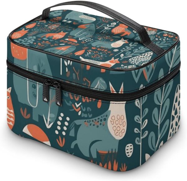 Scandinavian Animals Makeup Bag, Cosmetic Organizer Case Large Portable Capacity Make Up Bags Women Travel Toiletry Bags with Handle And Divider