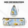 Spring Daisy Flowers Makeup Bag Leather Pencil Case for Work Office Zippered Pen Pouch Aesthetic Pencil Storage Bag Portable Coin Pouch Purse for Travel