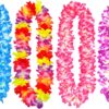 Flower Leis, 4pcs Hawaiian Leis Necklace, Colorful Flower Necklace, Hawaiian Decorations for Theme Party Favors, Garlands
