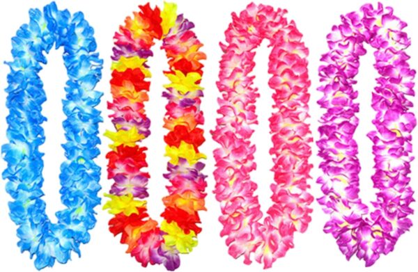 Flower Leis, 4pcs Hawaiian Leis Necklace, Colorful Flower Necklace, Hawaiian Decorations for Theme Party Favors, Garlands