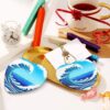Christmas Ceramic Heart Pendant Decoration for Tree Hanging in Festive Season Cartoon Blue sea Wave Prints