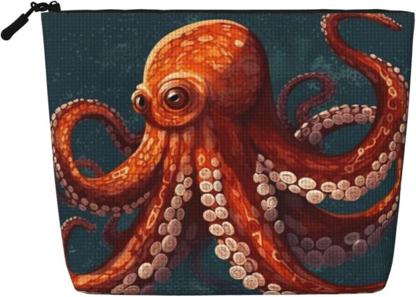 Linen Makeup Bag For Women, Waterproof Travel Cosmetic Organizer Lightweight Zipper Travel Toiletry Bag Organizer Animal Octopus Makeup Brushes Storage Bag