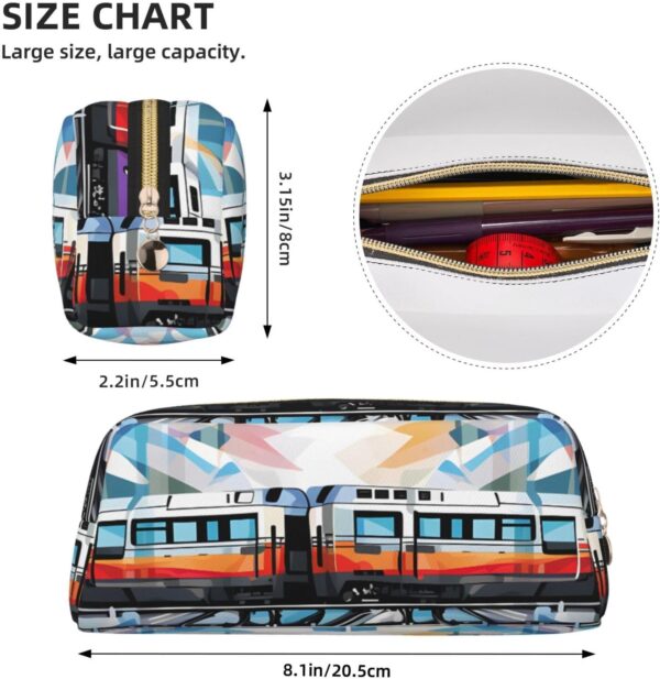 Monorail Train Pencil Pouch Large Capacity Pencil Case Leather Cosmetic Bag Office Desk Organizer Coin Pouch Portable Zipper Toiletry Bag for Travel Outdoor