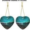 Christmas Ceramic Heart Pendant Decoration for Tree Hanging in Festive Season Green Aurora Borealis Prints