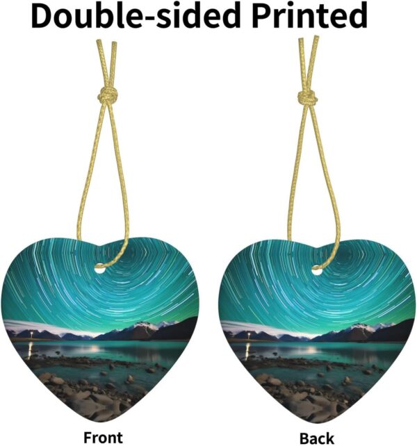 Christmas Ceramic Heart Pendant Decoration for Tree Hanging in Festive Season Green Aurora Borealis Prints