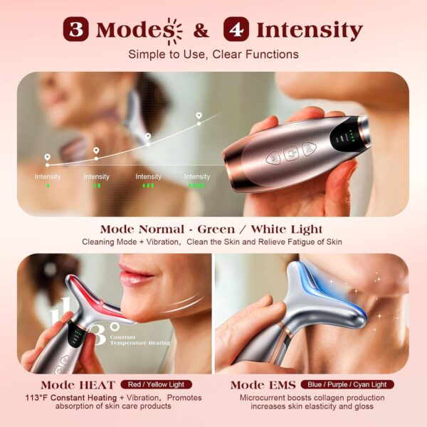 Facial Massager, 7 Colors Red Light Therapy for Face and Neck, Face Lift Device with 113°F Heating Vibration for Multi Skin Care