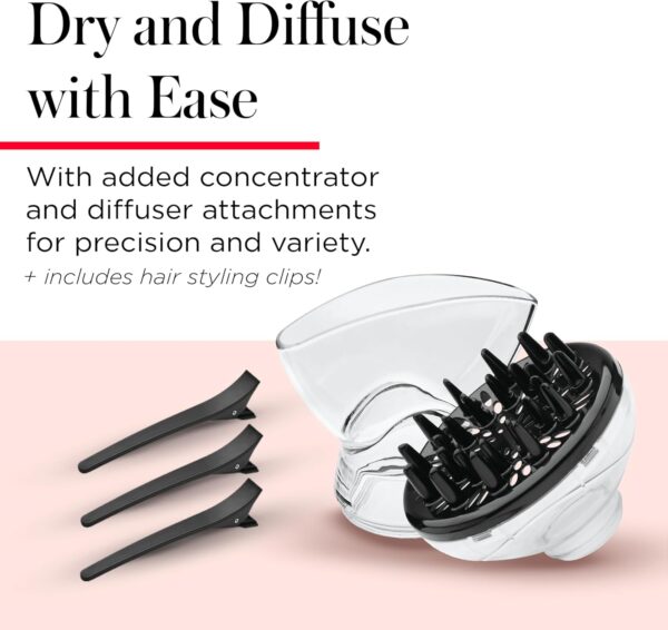 REVLON Infrared Hair Dryer with Diffuser - Ionic Blow Dryer, Diffuser, and Concentrator, Infrared Heat Technology to Prevent Over-Drying for Shiny, Soft Hair with Natural Moisture (White)