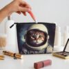 Linen Makeup Bag For Women, Waterproof Travel Cosmetic Organizer Lightweight Zipper Travel Toiletry Bag Organizer Animal Cat Astronaut Makeup Brushes Storage Bag
