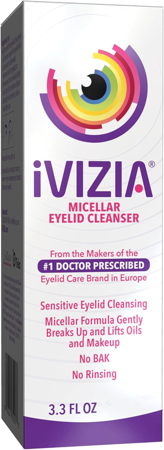 iVIZIA Micellar Eyelid Cleanser for Sensitive Eyelid Cleansing, BAK-Preservative-Free, Rinse-Free, Gently Removes Makeup, 3.3Fl Oz Bottle