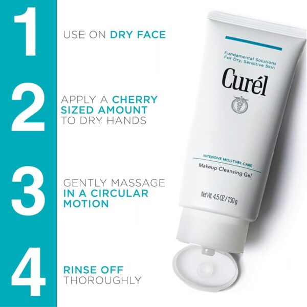 Curel Japanese Skin Care Makeup Cleansing Gel, Waterproof Eye Makeup Remover and Gentle Facial Cleanser for Dry, Sensitive Skin, Step 1 of 2, 4.5 Oz