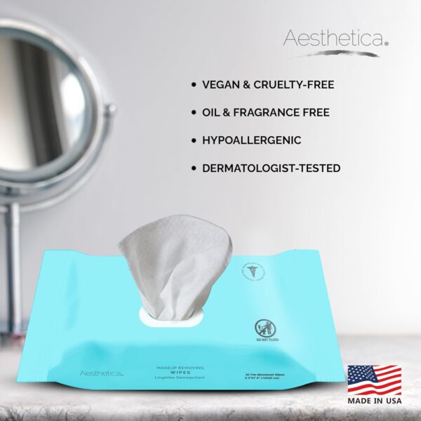 Aesthetica Makeup Removing Wipes - Face & Eye Makeup Remover Wipes - 6 Pack Bulk (180 Wipes Total) Hypoallergenic & Dermatologist Tested - Oil & Fragrance Free - Made in USA