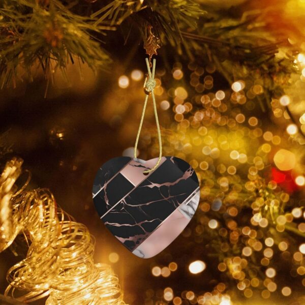 Christmas Ceramic Heart Pendant Decoration for Tree Hanging in Festive Season Black Rose Gold Marble Prints