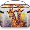 Watercolor Giraffes Makeup Bag, Cosmetic Organizer Case Large Portable Capacity Make Up Bags Women Travel Toiletry Bags with Handle And Divider